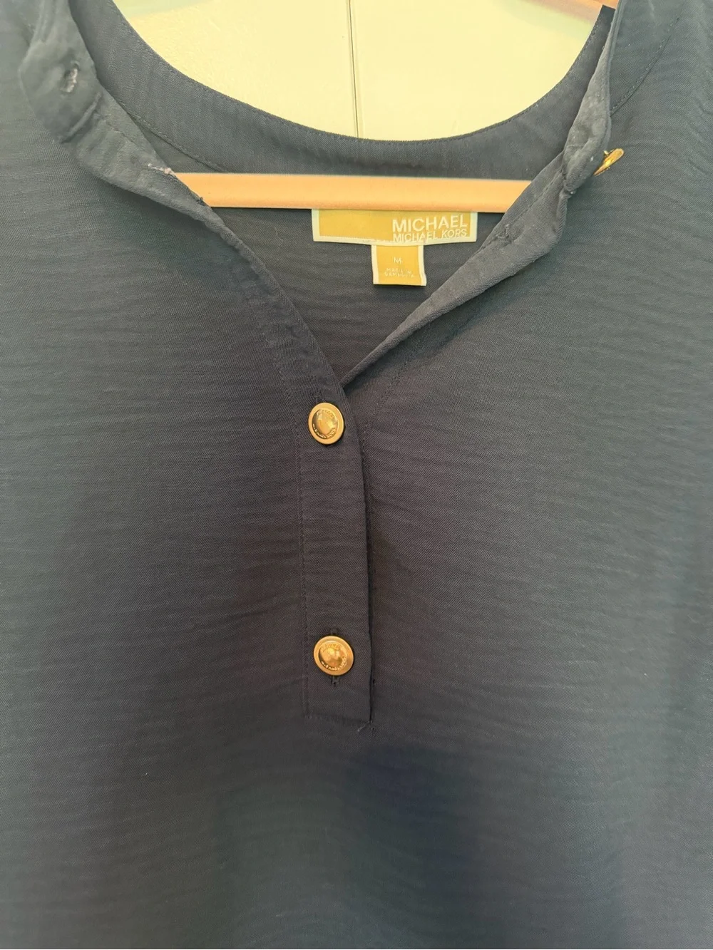 Michael Kors Sleeveless Black Henley Shell with Gold Buttons